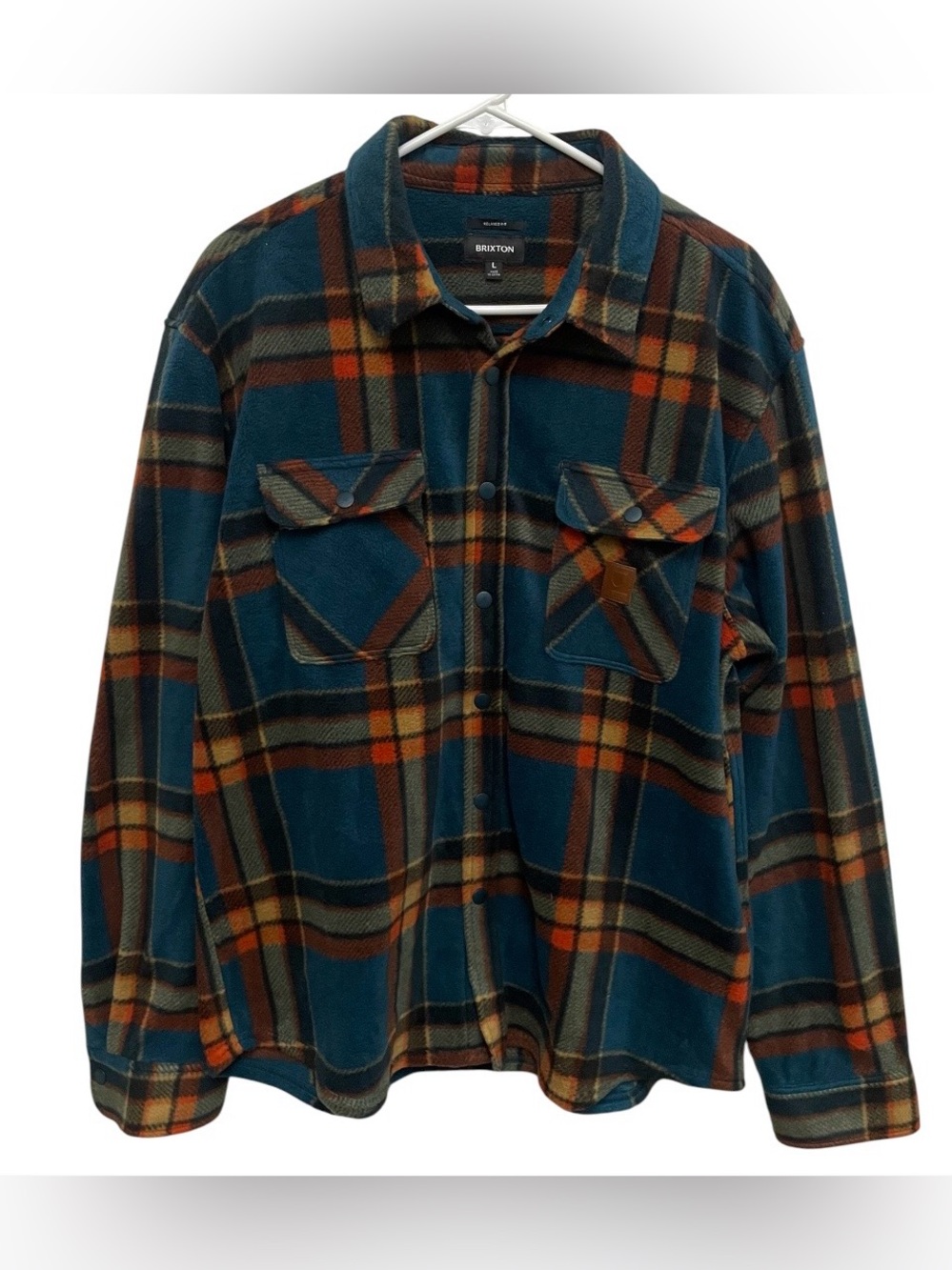 Brixton Bowery long sleeve arctic fleece jacket plaid orange black